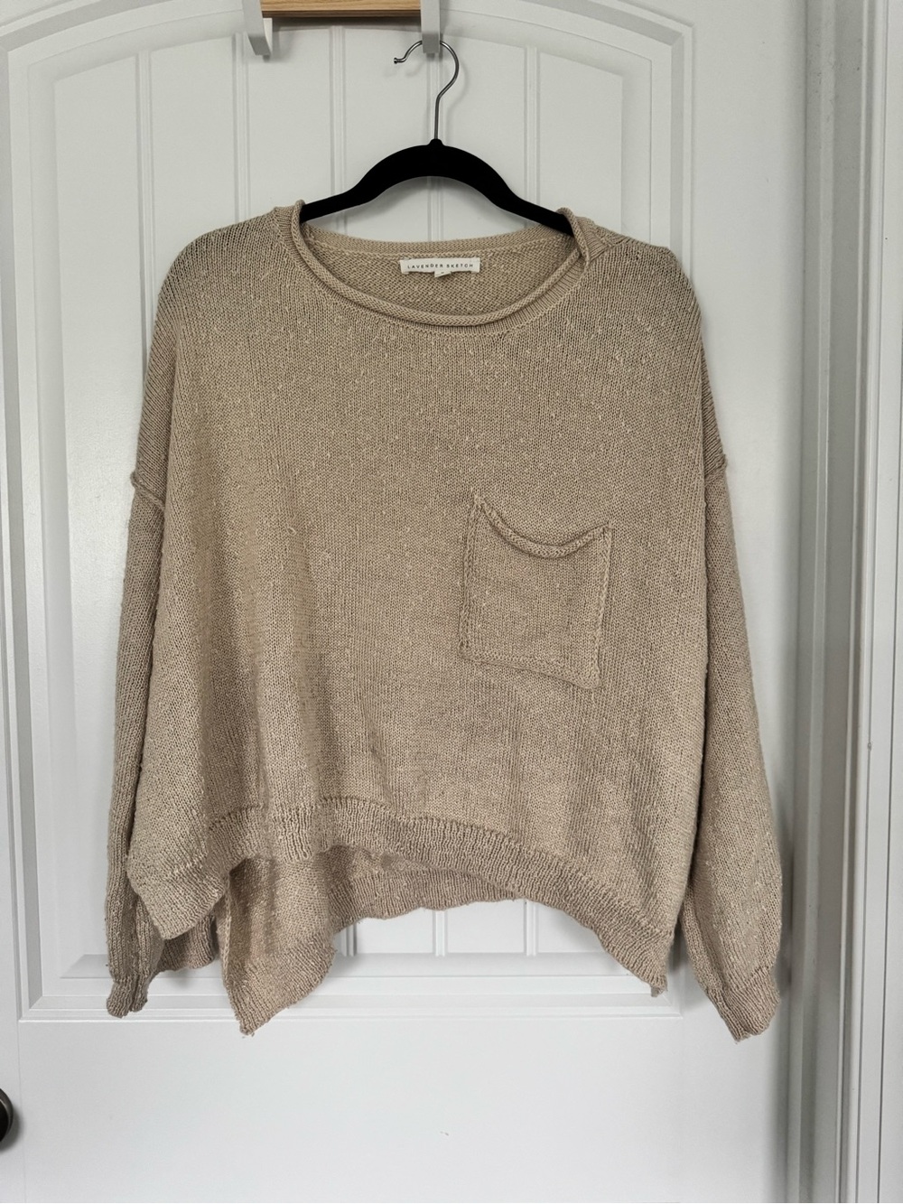 Cozy Neutral Pocket Sweater - Women's Beige Crewneck
